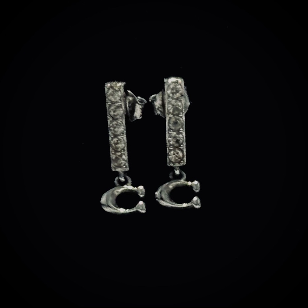 Coach Silver Signature Pave Bar stud Drop Earrings